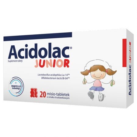 Acidolac Junior, misio-tabletki o smaku truskawkowym, 20 szt.