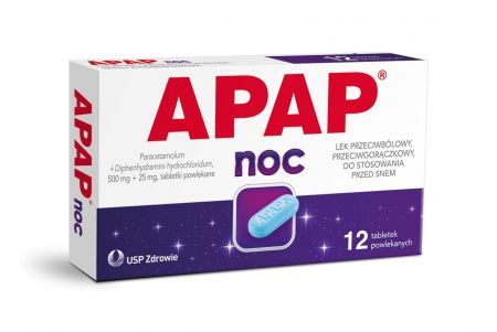 Apap Noc 500 mg + 25 mg, tabletki powlekane, 12 szt.