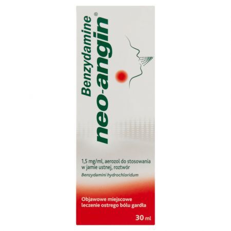 Benzydamine neo-angin 1,5 mg/ ml, aerozol do stosowania w jamie ustnej, 30 ml