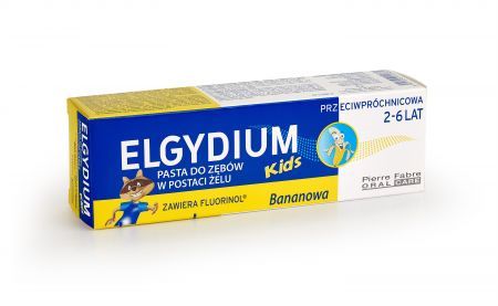 Elgydium Kids, pasta do zębów przeciwpróchnicowa bananowa (2-6 lat), 50 ml