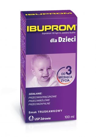 Ibuprom dla Dzieci 100 mg/ 5 ml, zawiesina doustna o smaku truskawkowym, 100 ml