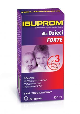 Ibuprom dla Dzieci Forte 200 mg/ 5 ml, zawiesina doustna o smaku truskawkowym, 100 ml