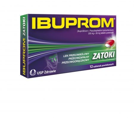 Ibuprom Zatoki 200 mg + 30 mg, tabletki powlekane, 12 szt.