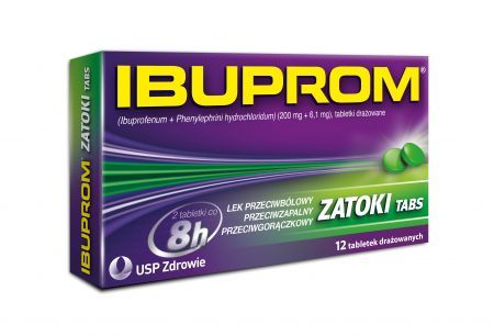 Ibuprom Zatoki Tabs 200 mg + 6,1 mg, tabletki drażowane, 12 szt.