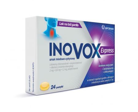 Inovox Express, pastylki do ssania o smaku miodowo-cytrynowym, 24 szt.