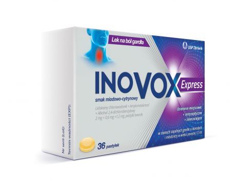 Inovox Express, pastylki do ssania o smaku miodowo-cytrynowym, 36 szt.