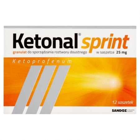 Ketonal Sprint 25 mg, granulat do sporządzania roztworu doustnego,12 saszetek