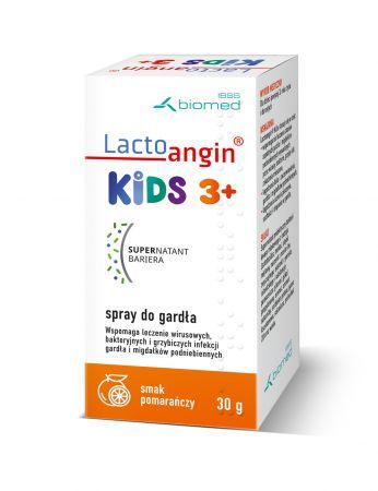 Lactoanging Kids 3+, spray do gardła o smaku pomarańczowym, 30 g