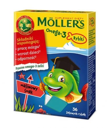 Moller's Omega-3 Rybki, żelki o smaku malinowym, 36 szt.