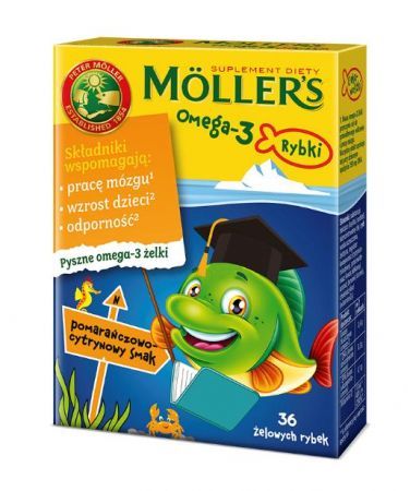 Moller's Omega-3 Rybki, żelki o smaku pomarańczowo-cytrynowym, 36 szt.