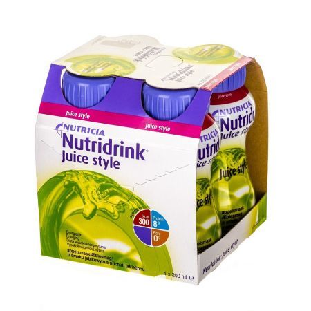 Nutridrink Juice Style, płyn o smaku jabłkowym, 4 x 125 ml.