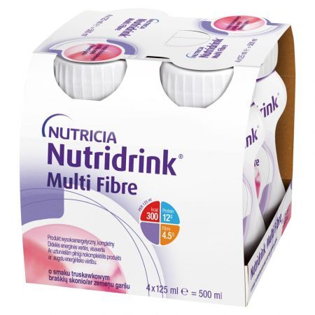 Nutridrink Multi Fibre, płyn o smaku truskawkowym, 4 x 125 ml