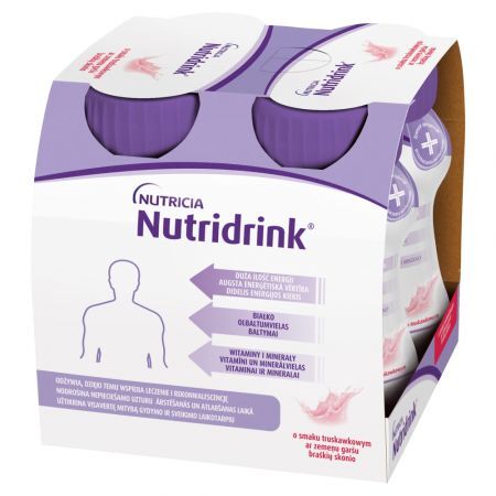Nutridrink, płyn o smaku truskawkowym, 4 x 125 ml
