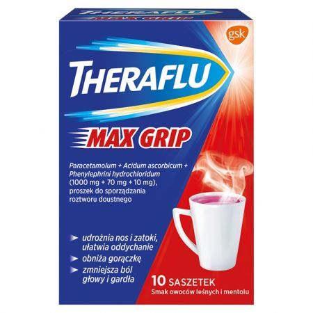 Theraflu Max Grip, proszek do sporządzenia roztworu doustnego, 10 saszetek
